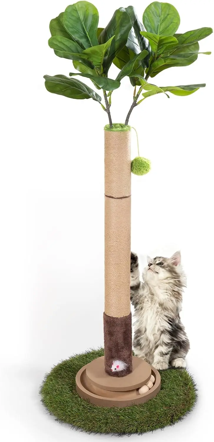 

Cat Scratching Post, 35 Inch Tall Cat Scratcher Cat Tree Tower with Hanging Ball for Indoor Cats