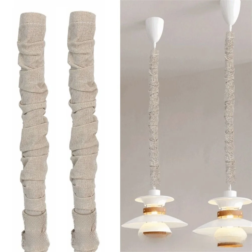 2 Pack Fabric Chandelier Chain Covers Linen Cord Concealer Light Brown Decorative Sleeve For Electric Wire And Cable Protection
