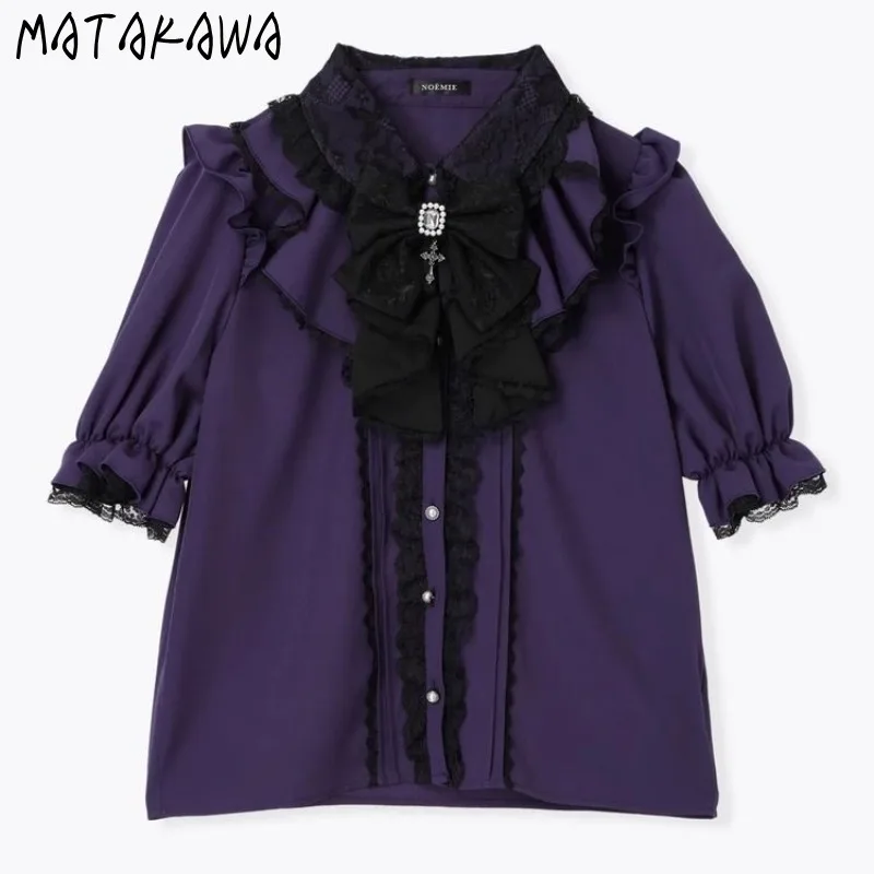 

Matakawa Lace Ruffles Women Shirts&blouses Spring Summer Vintage Bows Sweet Blusas Mujer Japanese Style Elegant Camisas