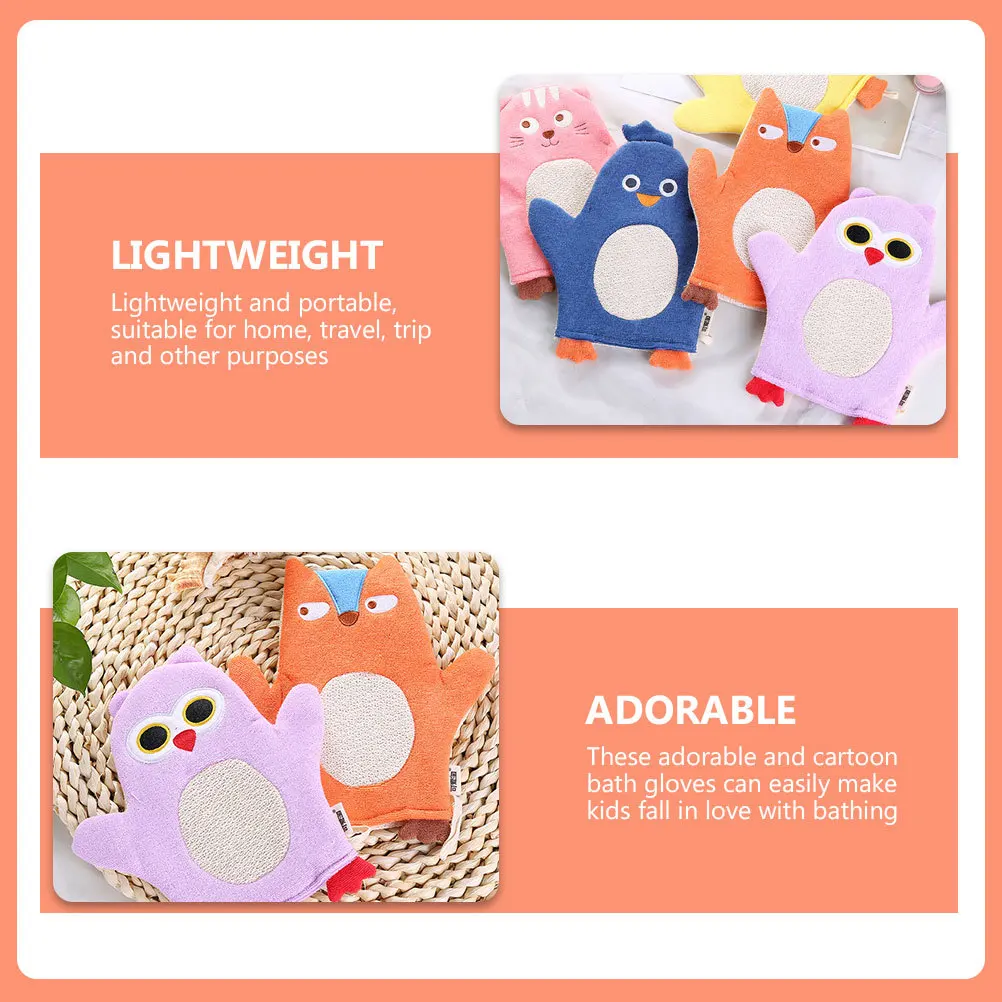 

4pcs Kids Bath Gloves Cartoon Design Soft Cotton Bathing Tools For Children Travel Showering Practical Bathroom Supplies