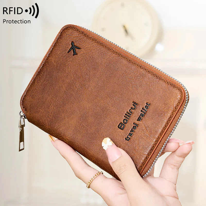 New Travel Passport Wallet Men and Women Card Holder Multi-functional Plane Ticket SIM Card Storage Bag RFID Blocking Wallets