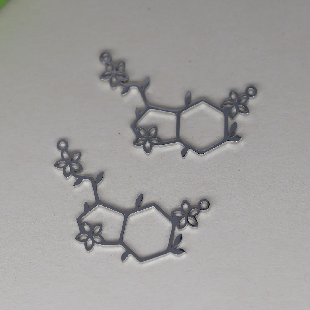 5 pçs/lote aço inoxidável serotonina molécula encantos para pulseira flor química ciência jóias geométrico encantos pingente