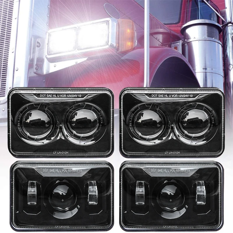 

4x6 inch LED Headlights Hi/Lo Beam Rectangular Headlight for H4651 H4652 H4656 H4666 Kenworth T800 W900 T600 Replacement light