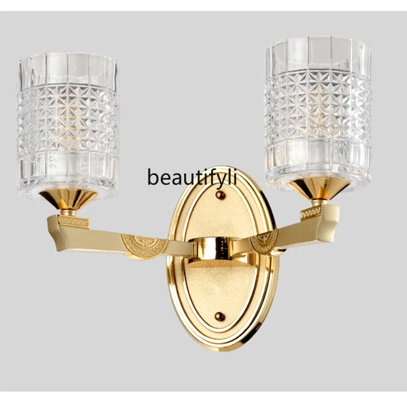 

yj Nordic Post-Modern Golden Crystal Wall Lamp High-End Entry Lux Bedroom Bedside Lamp