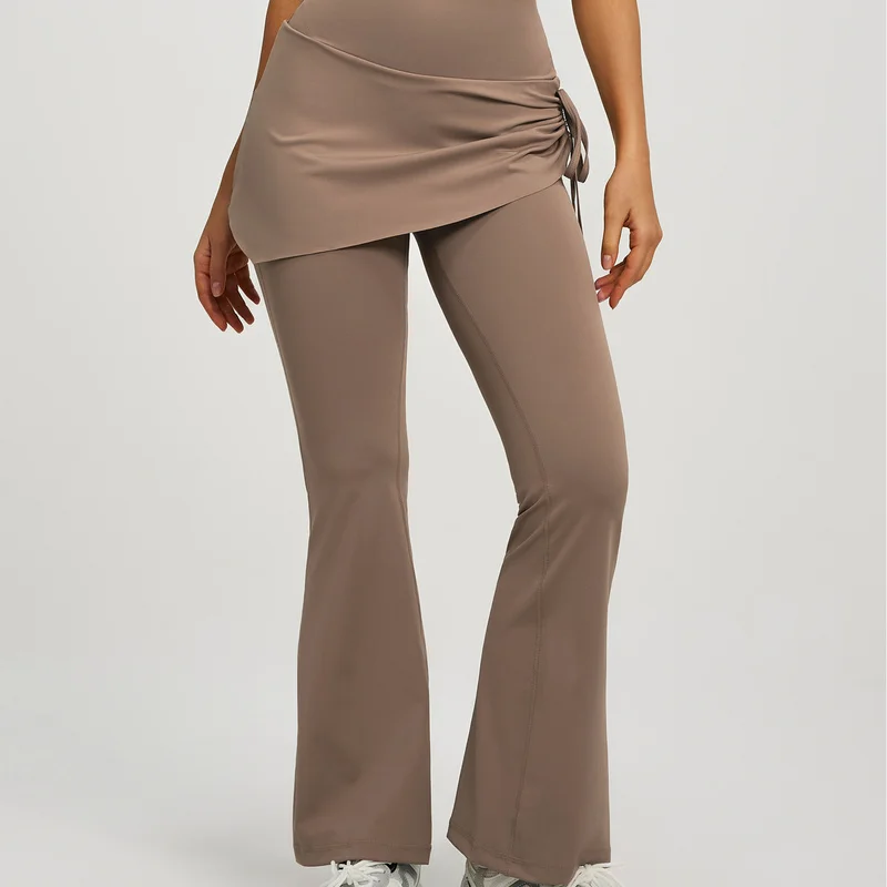 Seamless Leggings Pilates Outfit Flare Yoga Leggings Faux Two Piece Training Athletic High Waist Fitness Pants Gym Clothes