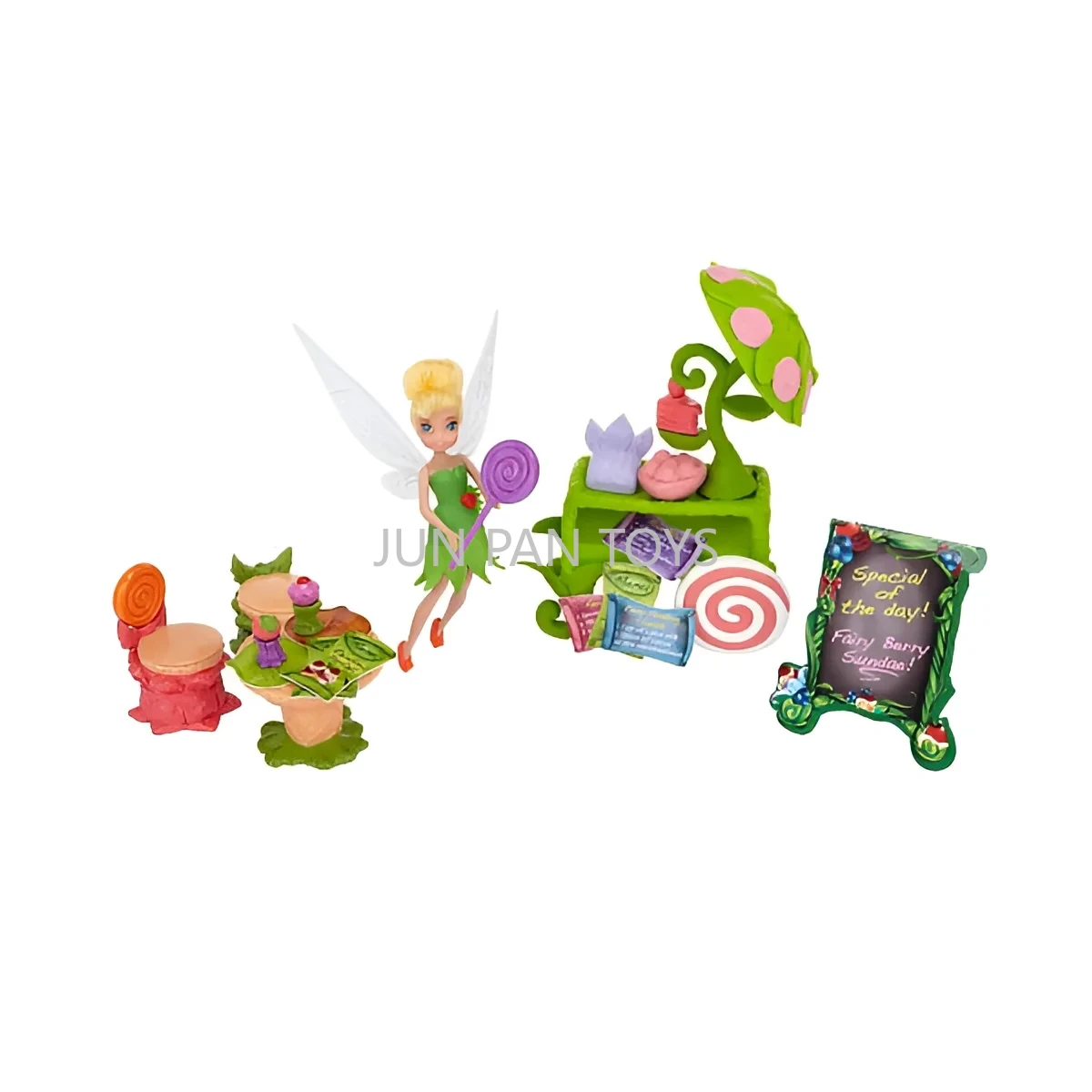 Disney Fairies Tink's Pixie Sweets Cafe Classic Movie Cartoon Girl Toy Set with 30+ Pieces Accessories and 1 Doll Action Figure