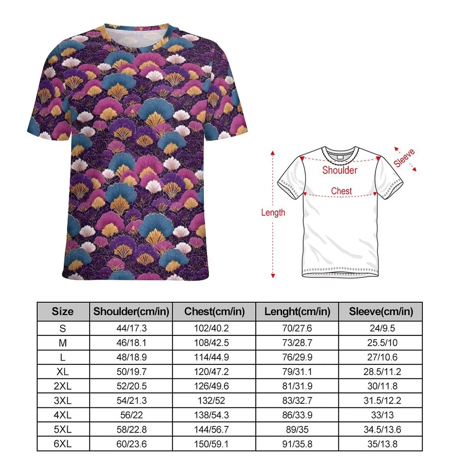 Purple Fan Leaf Print T Shirt  Harajuku T Shirts Short Sleeves Design Tshirt Hot Sale Beach Aesthetic Oversize Tees