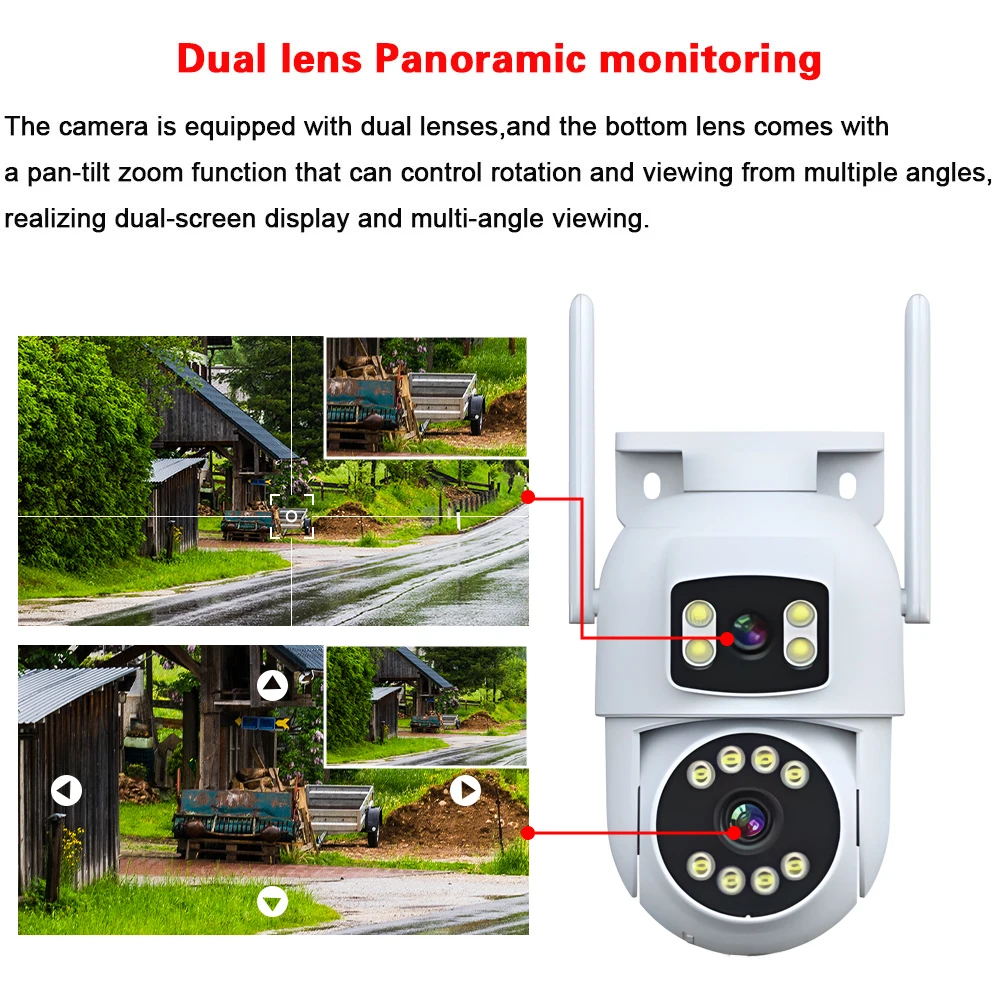 Smart Home 8MP Dual Lens WIFI Beveiligingscamera PTZ Kleur Nachtzicht Outdoor Draadloze CCTV Wi-Fi Bewakingscamera Eseecloud