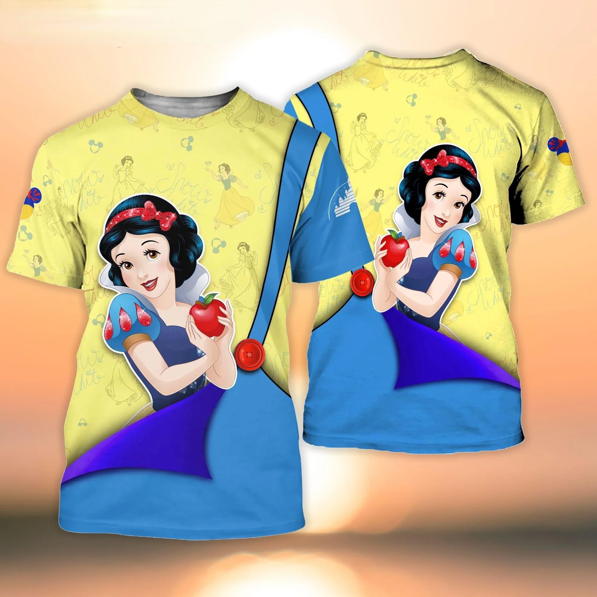 Snow White Princess Blue Cross Comic Book Patterns Disney Cartoon 3D T-Shirt