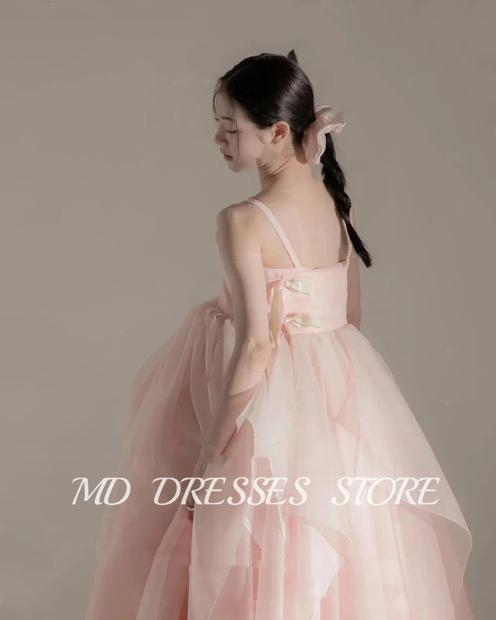MD Simple Pink A Line Wedding Dresses Pleat Tiered Spaghetti Strap Full Sleeve Korea Photo Shooting Customised Bridal Gown 2025