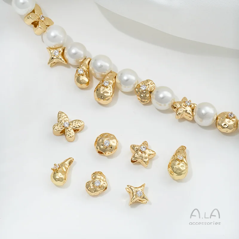 14K Gold Zirconium Meteorite Surface Mango Pentagram Butterfly Peach Heart Water Drop Bead Barrier Beaded Jewelry Accessories