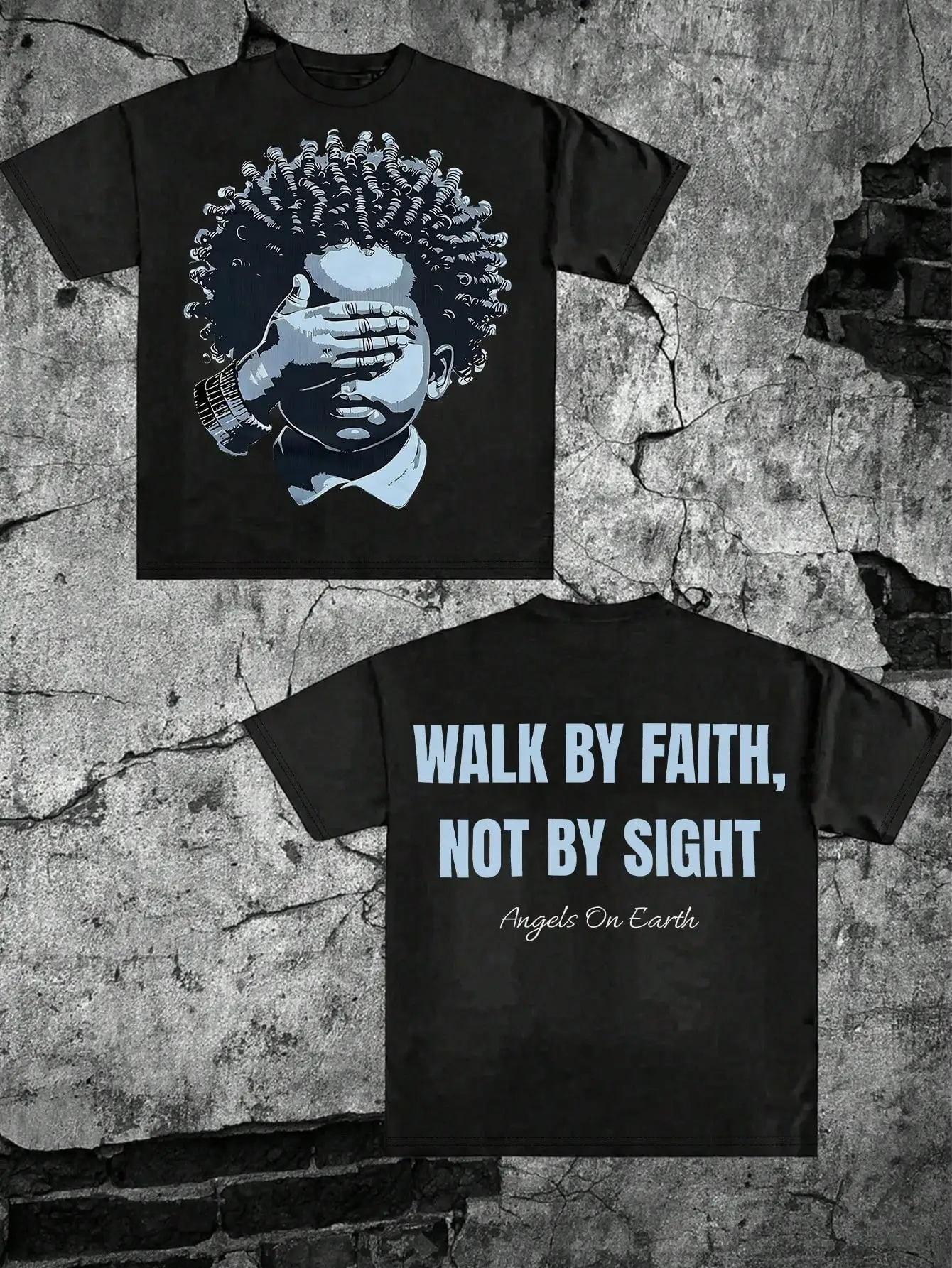 

Женская футболка с графическим принтом «Ходьте по вере, не по видению», с принтом мальчика с кудрявыми волосами, повседневная летняя футболка с короткими рукавами