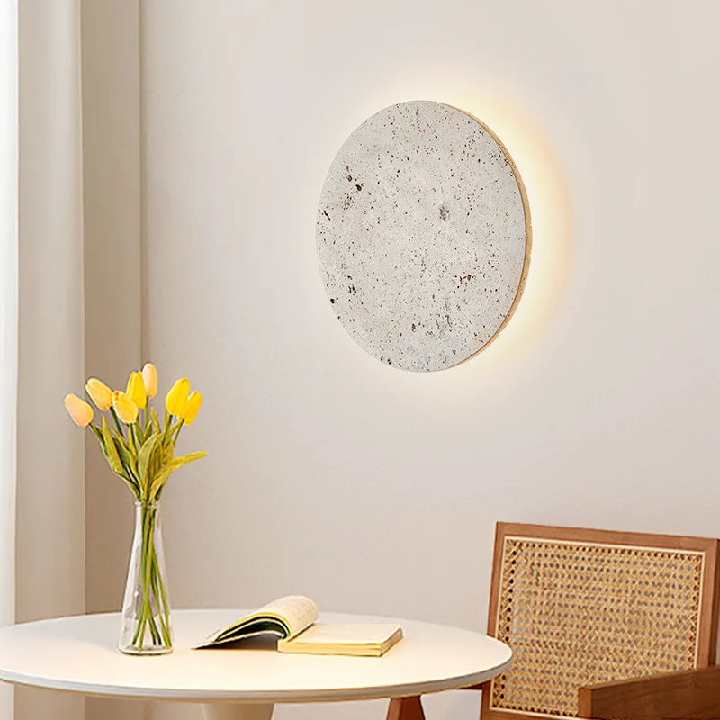 Japanese Round Sheet Design Room Bedside LED Wall Lamp Simple Living Room Natural Yellow Cave Stone Villa Corridor Decoration