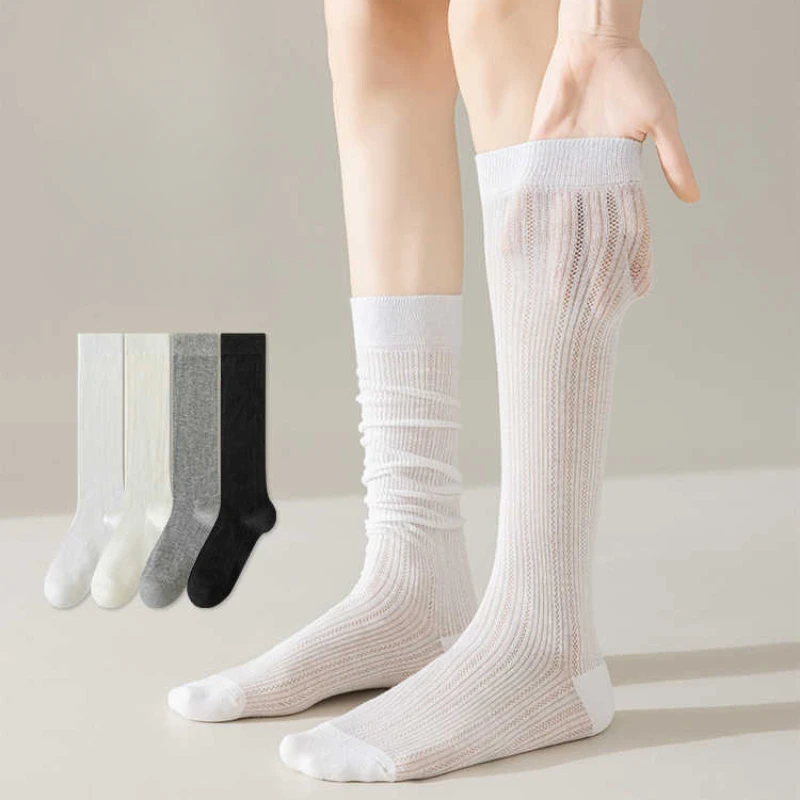 

Lolita Sweet Girls Long Socks Stockings Women Mesh Thin Breathable Knee Socks JK Solid Color Black White Socks Women Stockings