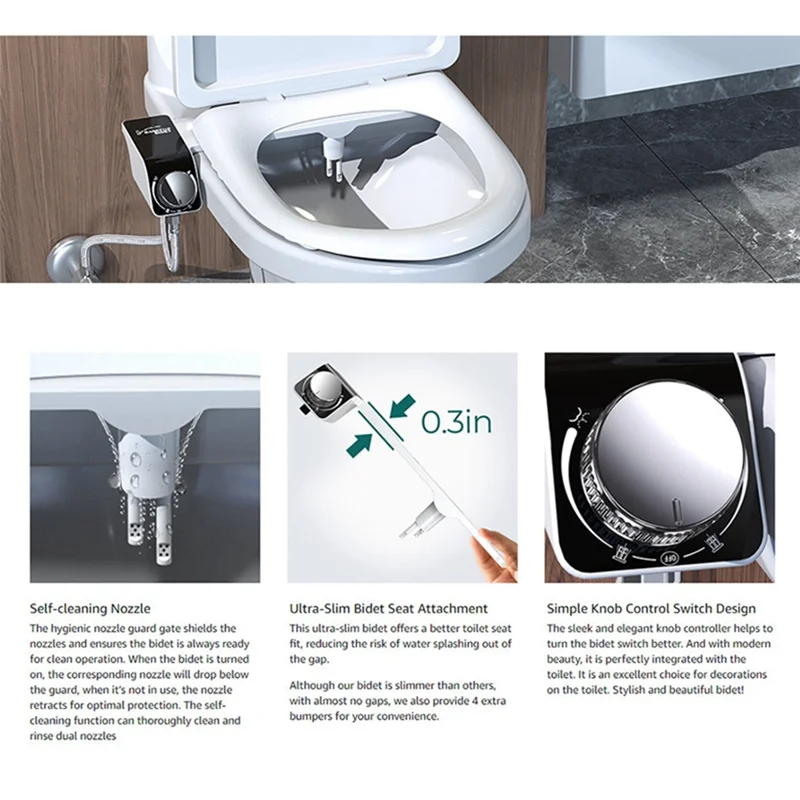 

A63T-Насадка для биде Ультратонкий унитаз с двойной насадкой Спиральный регулируемый давление воды Неэлектрический распылитель со шлангом