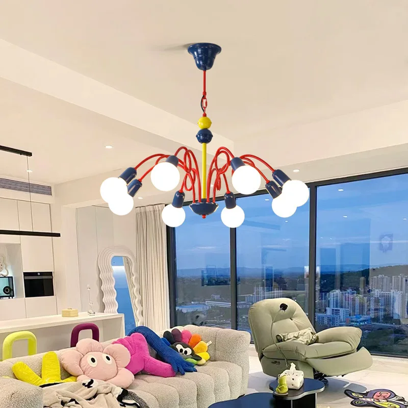 Vintage Simple Colorful Iron Dining Chandelier LED E27 Lighting Children's Room Bedroom Living Room Interior Decoration Fixture