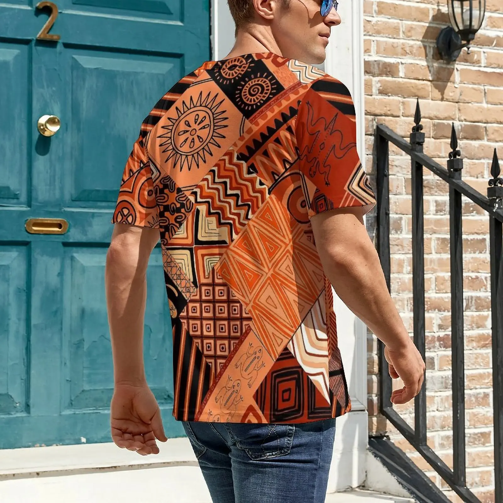African Inspired Geometric Abstract Design T Shirt Cool T-Shirts Male Casual Tshirt Premium Short Sleeve Design Tops Plus Size