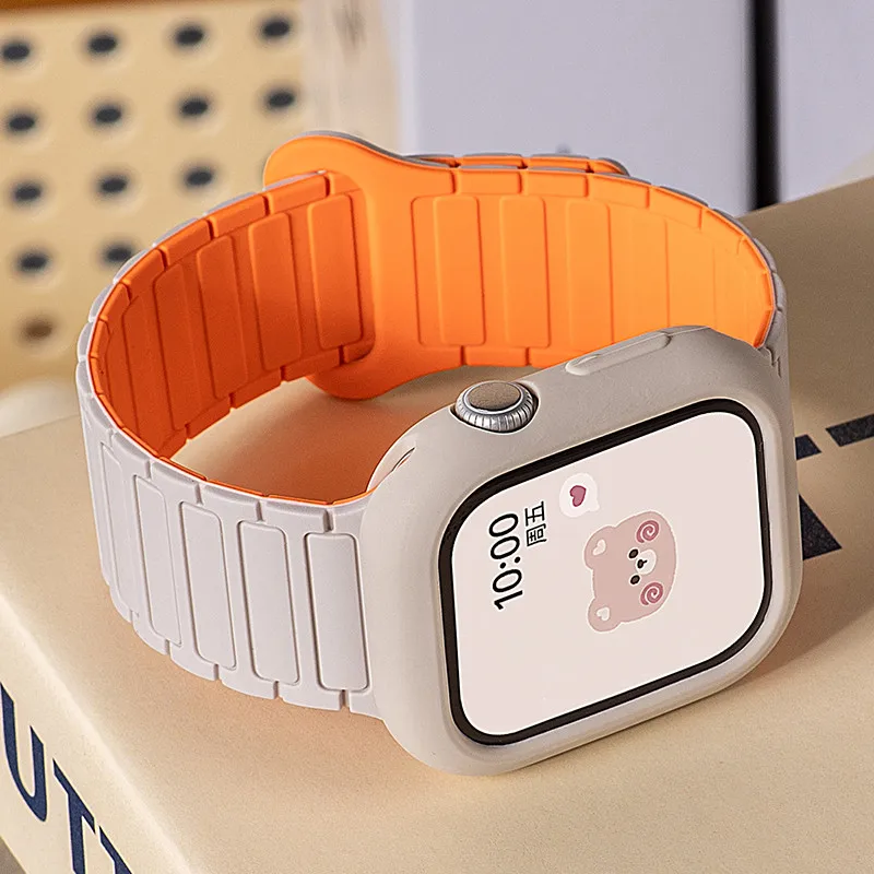 حافظة من السيليكون + حزام سوار كوريا غطاء لساعة أبل 10 46 مللي متر 49 44 مللي متر 40 45 مللي متر 41 42 مللي متر لسلسلة iWatch 9 8 7 6 5 4 Ultra 2