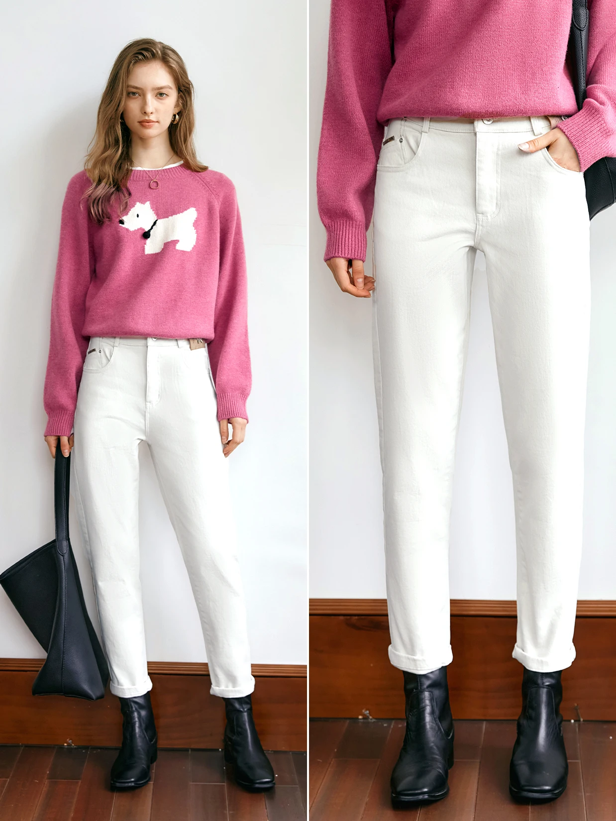 

OLrain Women's White Jeans Ladies 2025 High Waist Relaxed Tapered Straight-Leg Denim Pants Woman's Trousers Clothes N56QA93386