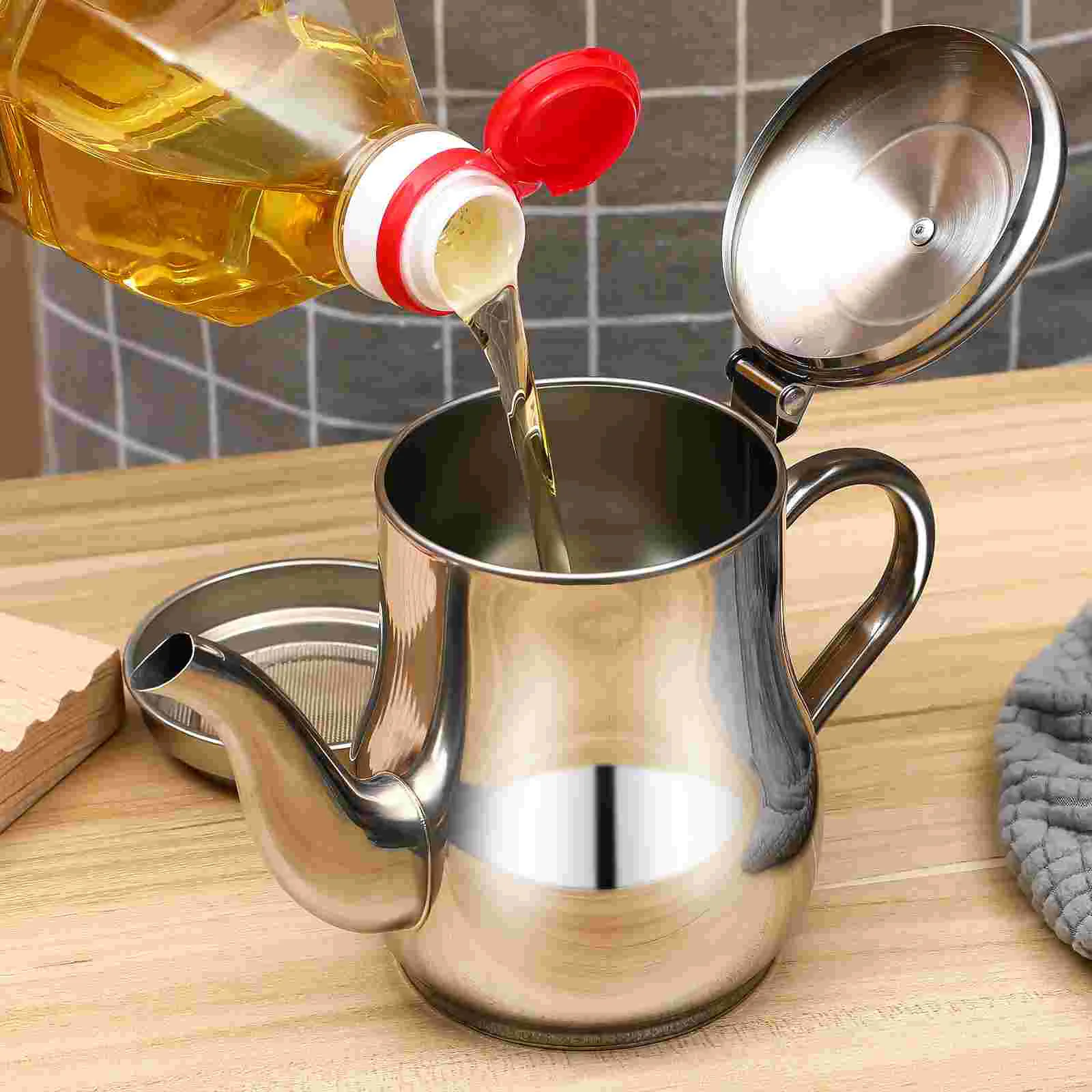 Stainless Steel Oil Pot Filter with Strainer Containers Bacon Grease Coffee Syrups