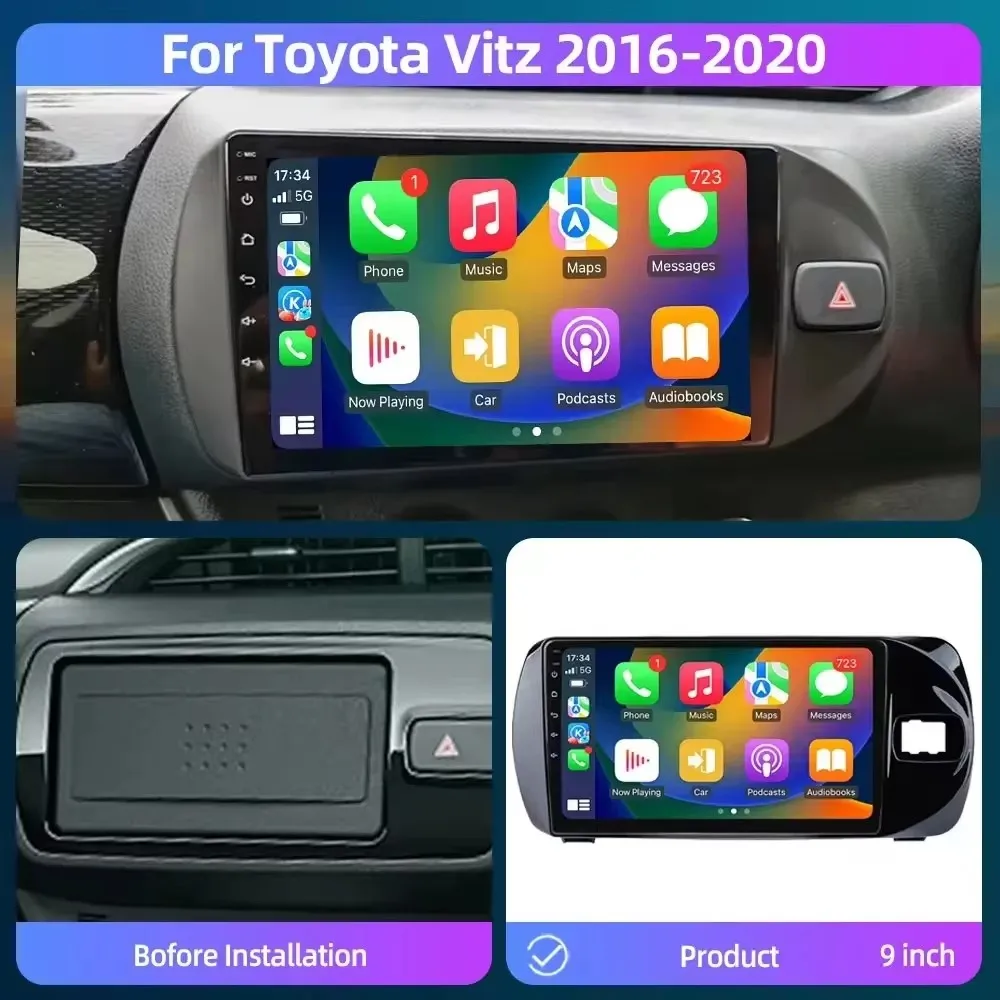 4G Android 14 Radio For Toyota Vitz 3 XP130 2014 2015 2016 2017-2019 Car stereo Multimedia Player Carplay Auto GPS 2DIN NO DVD