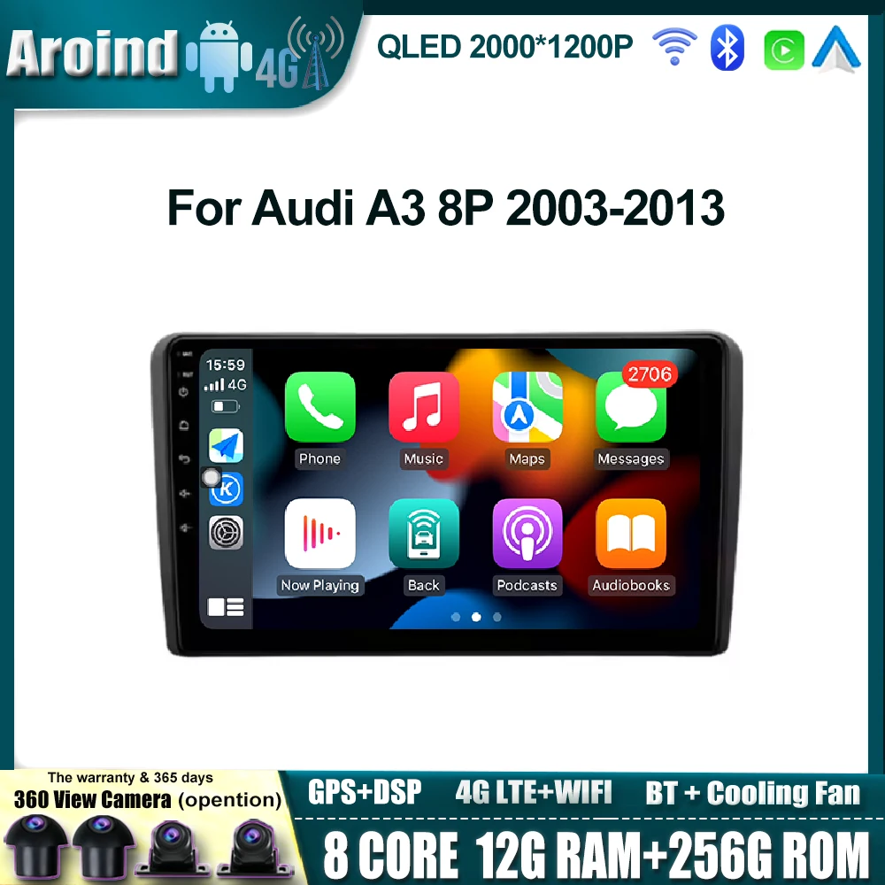 

2k QLED Screen Android 14 For Audi A3 8P 2003-2013 Car Radio Multimedia Video Player Head Unit Tools Bluetooth Wifi 4G
