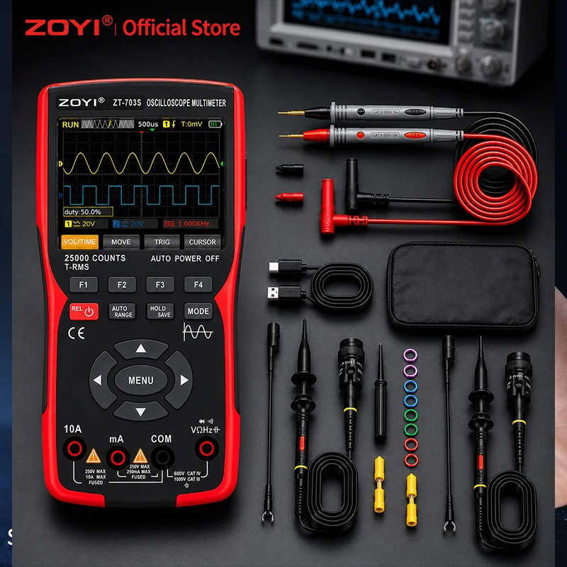 ZOYI ZT-703S 50MHz Dual Channel Oscilloscope Multimeter 3-in-1 Signal Generator for PCB Power Supply Automotive Electronics Repa