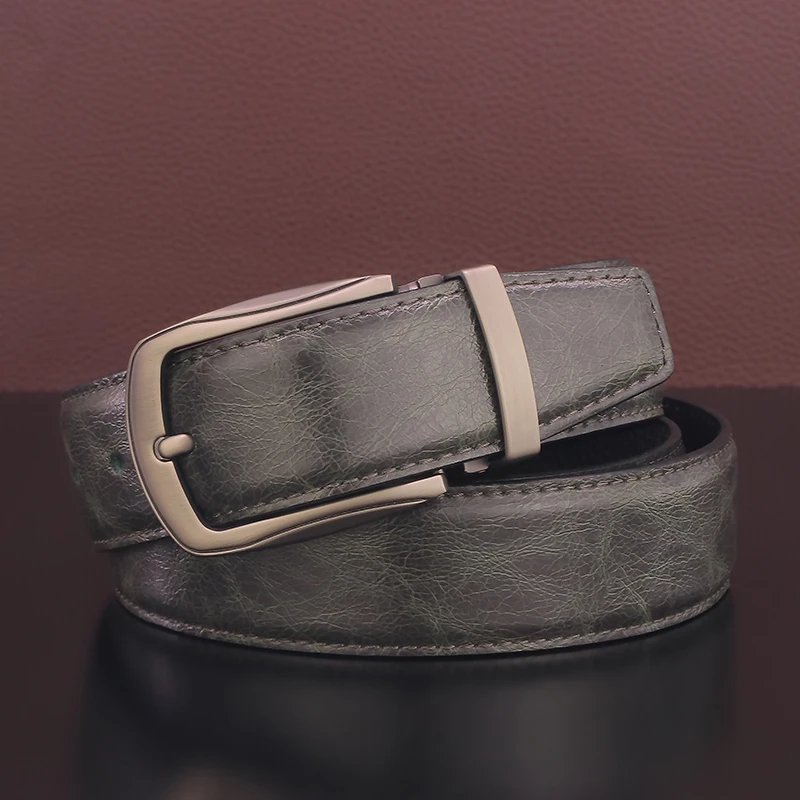 

High quality pin buckle genuine leather fashion designers belts men casual luxury gray Cowskin young men ceinture homme