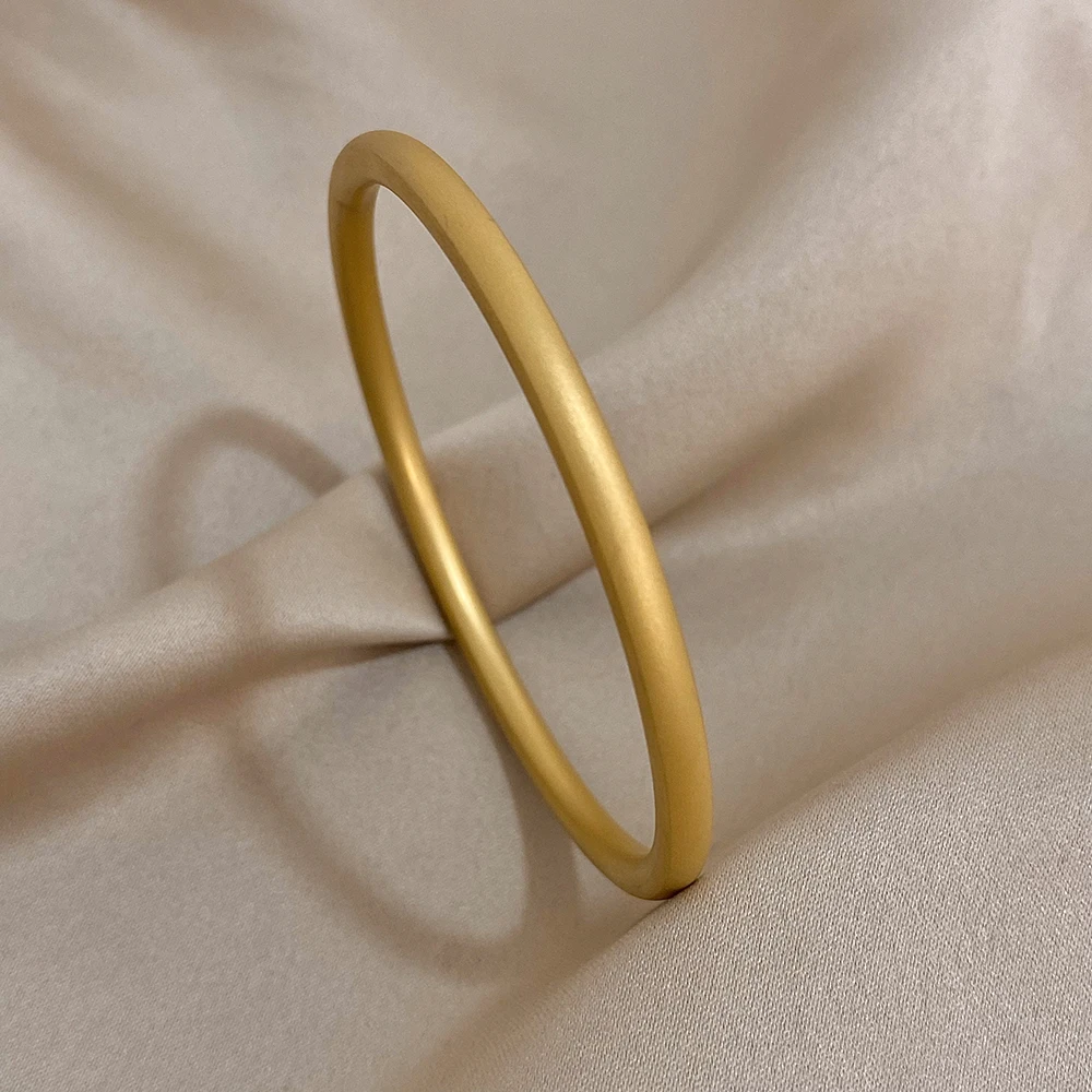 Simple Smooth Matte Stainless Steel Bangle Bracelet for Women Trendy Gold Plated Metal Bracelets Waterproof Jewelry Gifts