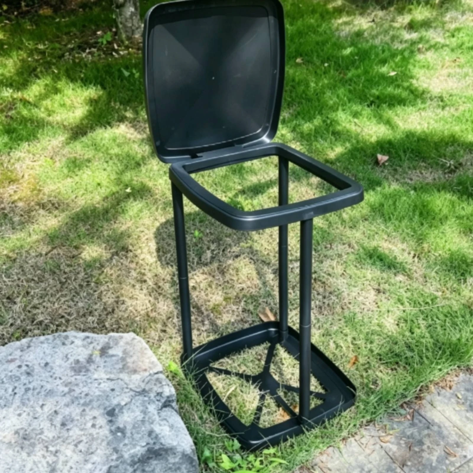 Folding Trash Rack with Lid Foldable Trash Bag Holder with Adjustable Height Adjustable Height Litter Frame Compact for Campers