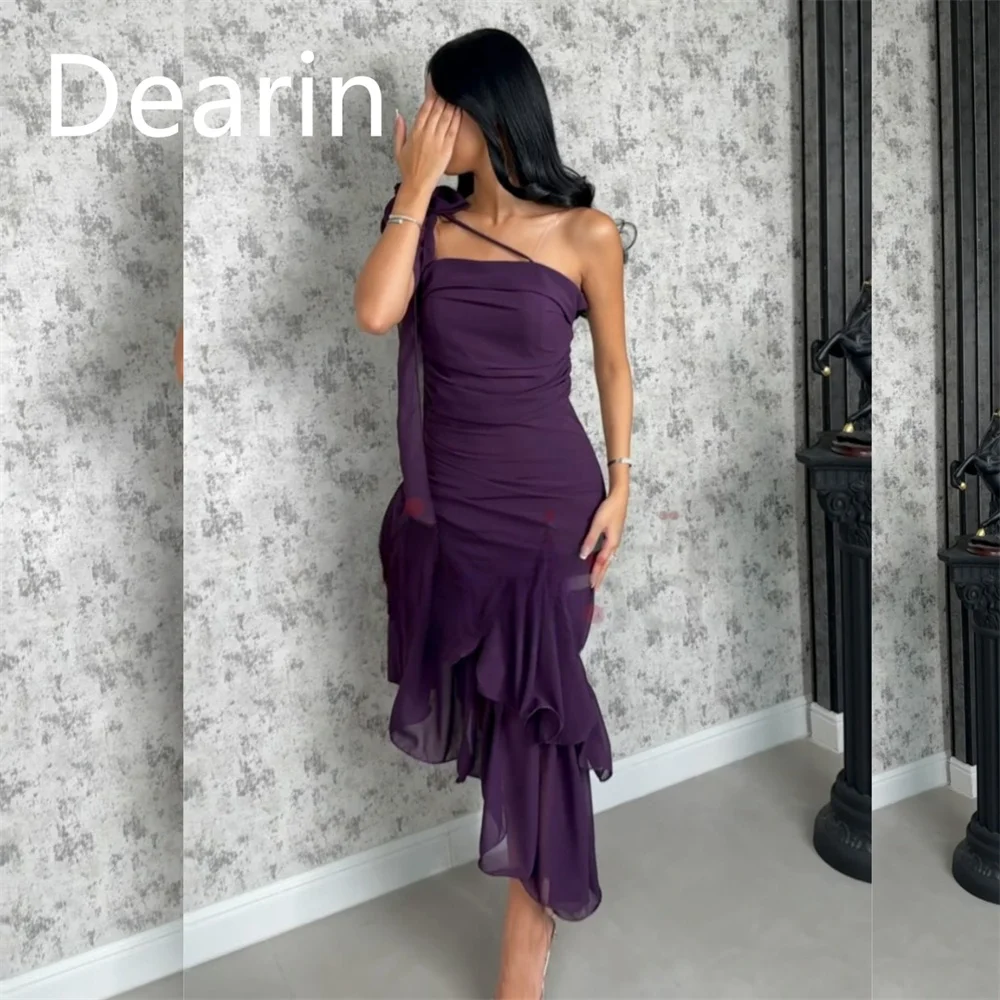 Customized Evening Gown Dearin One-shoulder A-line Ankle Length Skirts Fold Bespoke Occasion Dresses Prom Saudi Arabia Formal Dr