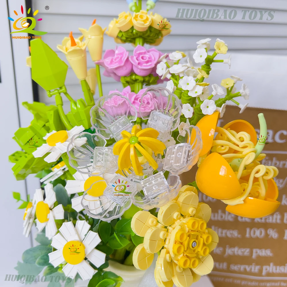 HUIQIBAO MOC Brautstrauß Bausteine Set Künstliche Blumen für Wohnkultur Neujahr Festival Geschenk Ziegel Kits Spielzeug Erwachsene