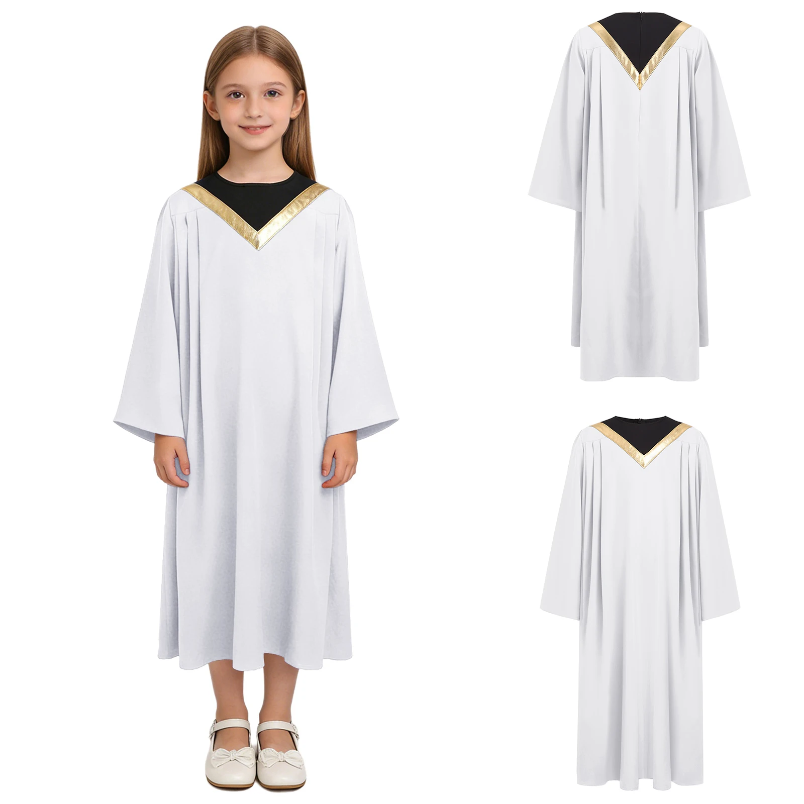 

Kids Girls Boys Pastor Robe Halloween Party Priest Costume Church Choir Long Sleeve Dance Liturgical Worship Praise Gown Thobe