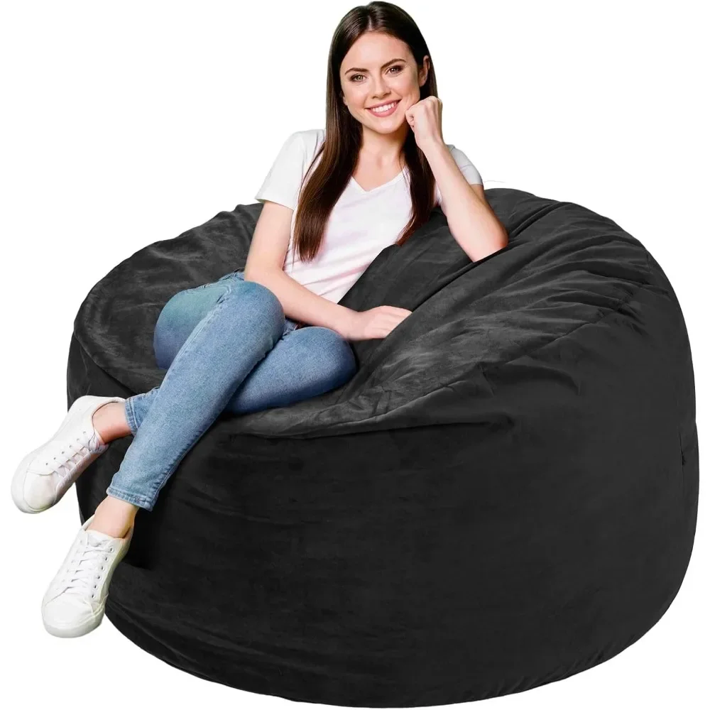 4 Foot, Memory Foam Filled Bean Bag Chair with Removable Velvet Cover, Black chairs for bedroom  bean bag  floor sofa