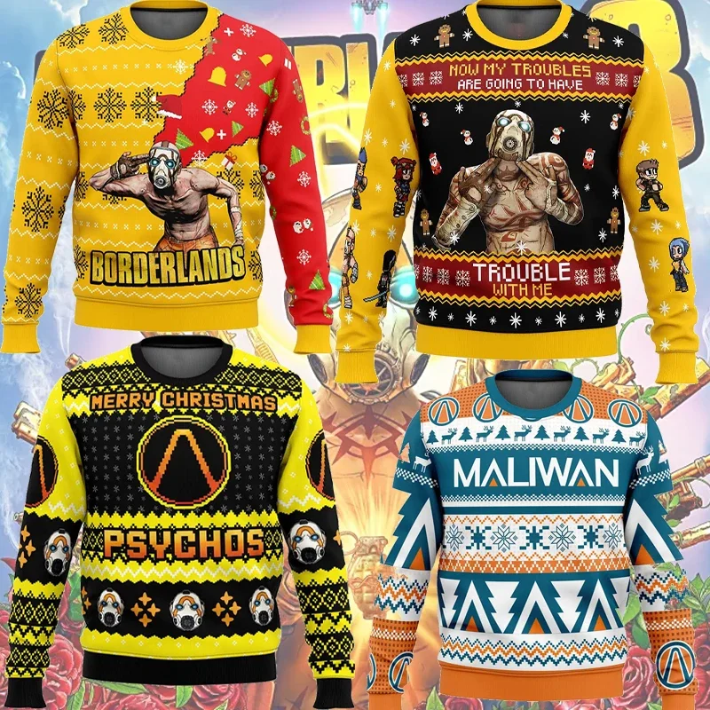 لعبة Maliwan Christmas Borderlands 2026 هدايا قبيحة عصرية جديدة للرجال والنساء سترات بغطاء للرأس برقبة مستديرة