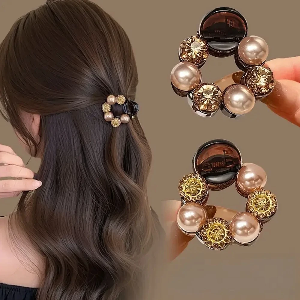 

Fashion Rose Flower Hair Claw Faux Pearl Crystal Acrylic Jaw Clips Women Girls Non-Slip Ponytail Holder Hairpins Casual Headwear