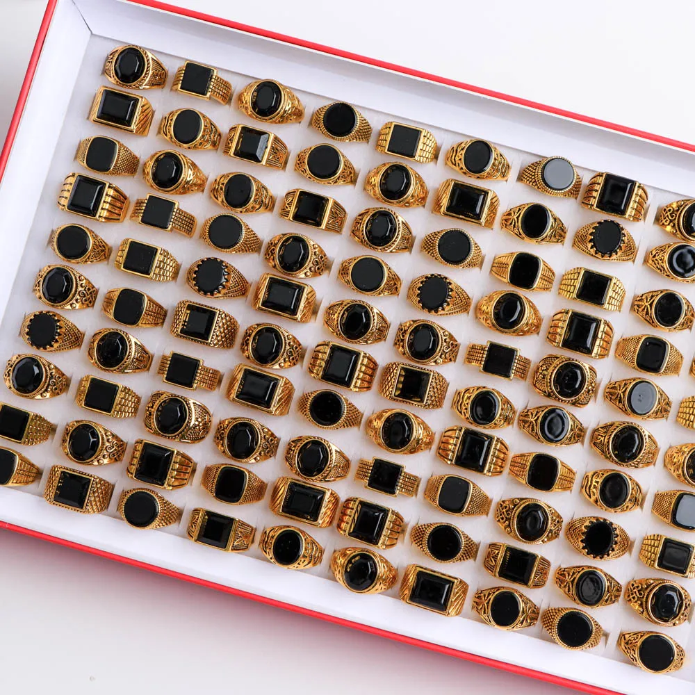 Zhang v Gui 20 Pieces Retro Punk Gothic Enamel Oil Drop Square Rings 3