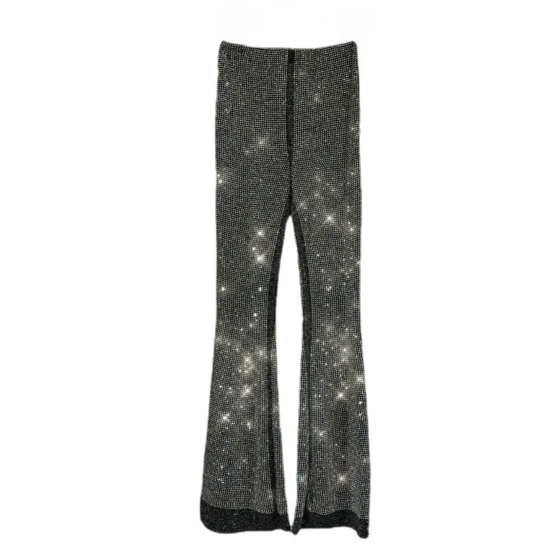 2024 Autumn New Niche Heavy Industry Full Body Rhinestone High Waist Slim Fit Slimming Bootcut Pants Shiny Trousers