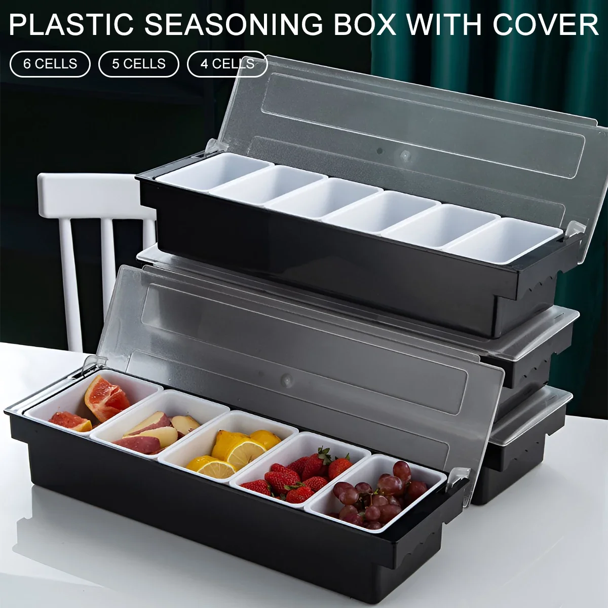 50CM Condiment Serving Container Chilled 6-Compartment Trays with Lid Plastic Ingredients Condiment Dispenser Reusable Ice 2023