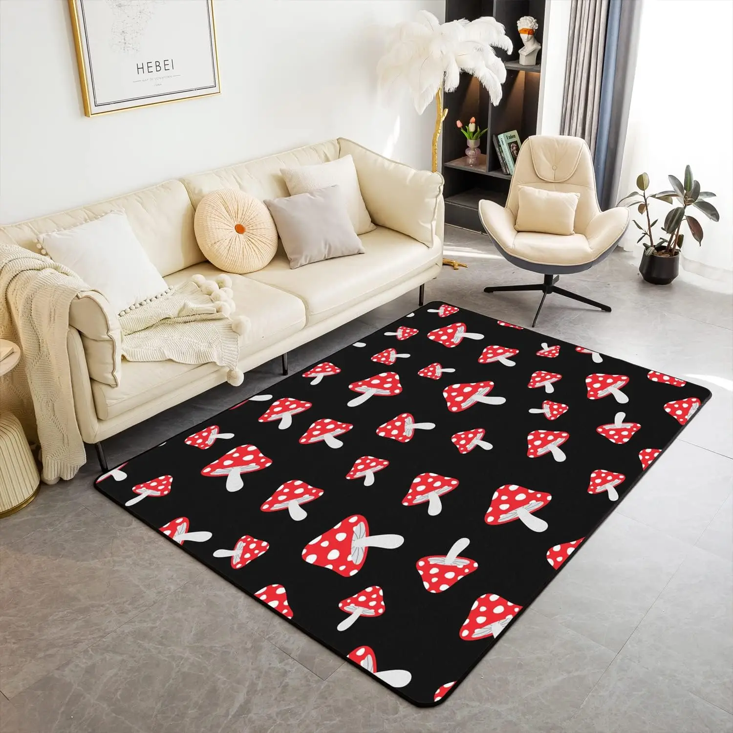 Cute Mush Accent Rug Cartoon Mushrooms Pattern Decorative Carpet Set Kawaii Fungus Rugs for Living Room Wild Mushroom Stuff Red