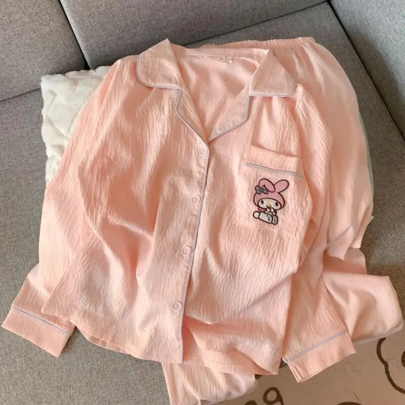 

Хлопковые пижамные комплекты Sanrio My Melody, женская одежда для сна с героями мультфильмов Kawaii, осенние брюки с длинными рукавами, ночная рубашка, студенческая домашняя одежда