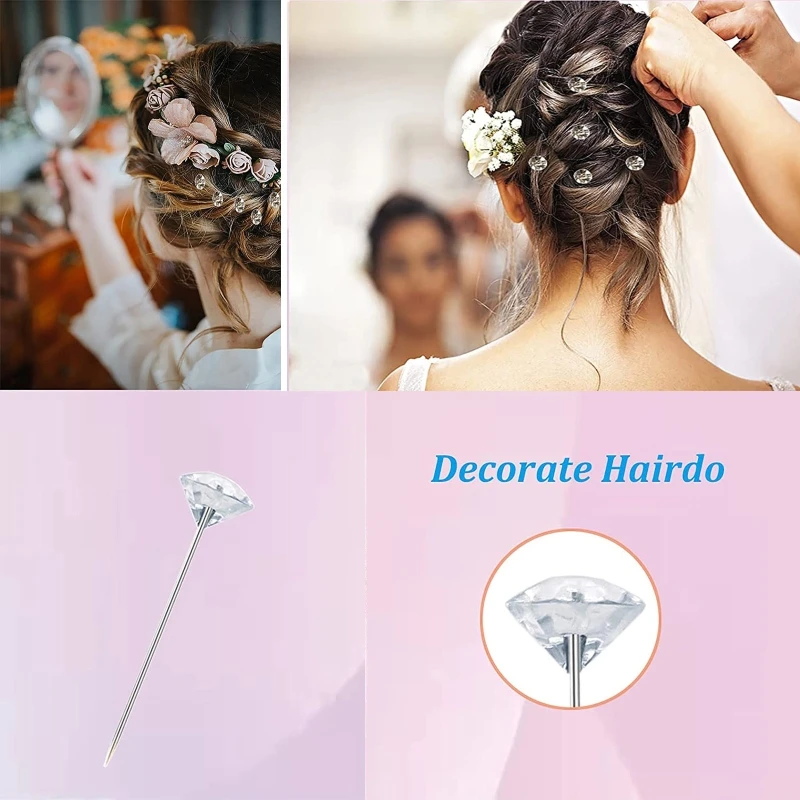 100PCS Bouquet Pins Corsages Flower Pins Clear Sewing Crystal for Head Long Straight for Head Pins for Wedding Jewelry