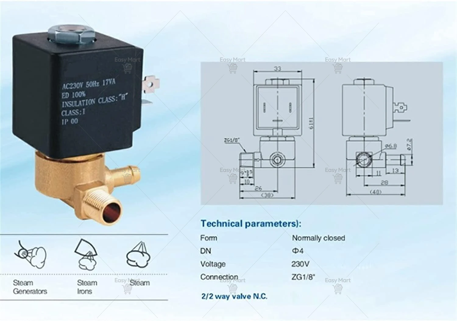 Jiayin JYZ-5 2/2 Way AC 230V 50Hz G1/8 Normally Closed Electromagnetic Solenoid N/C Gas Stream Generator