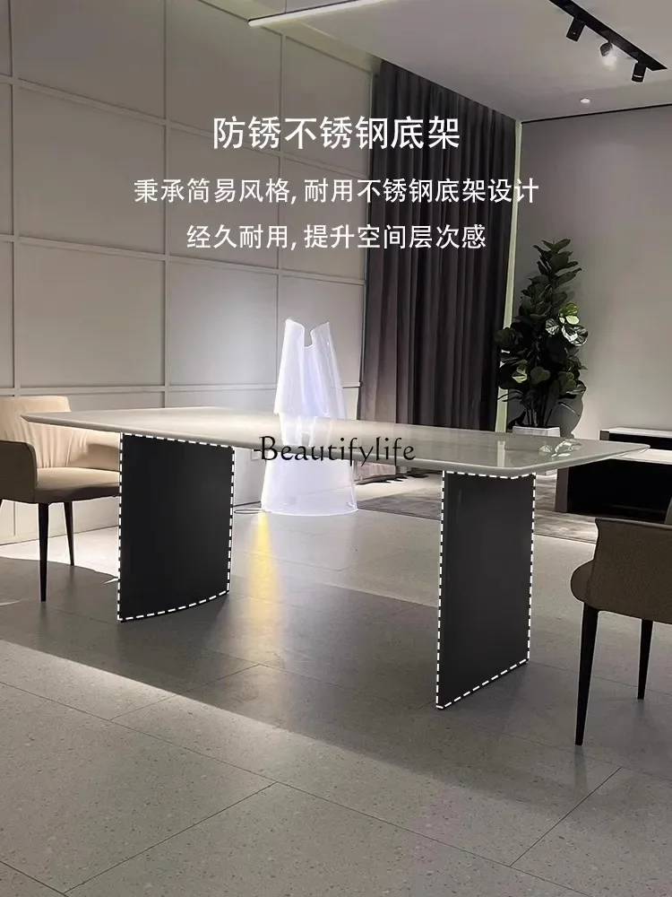

yj21 Italian Natural Marble Minimalist Rectangular Large Flat Luxury Stone Dining Table
