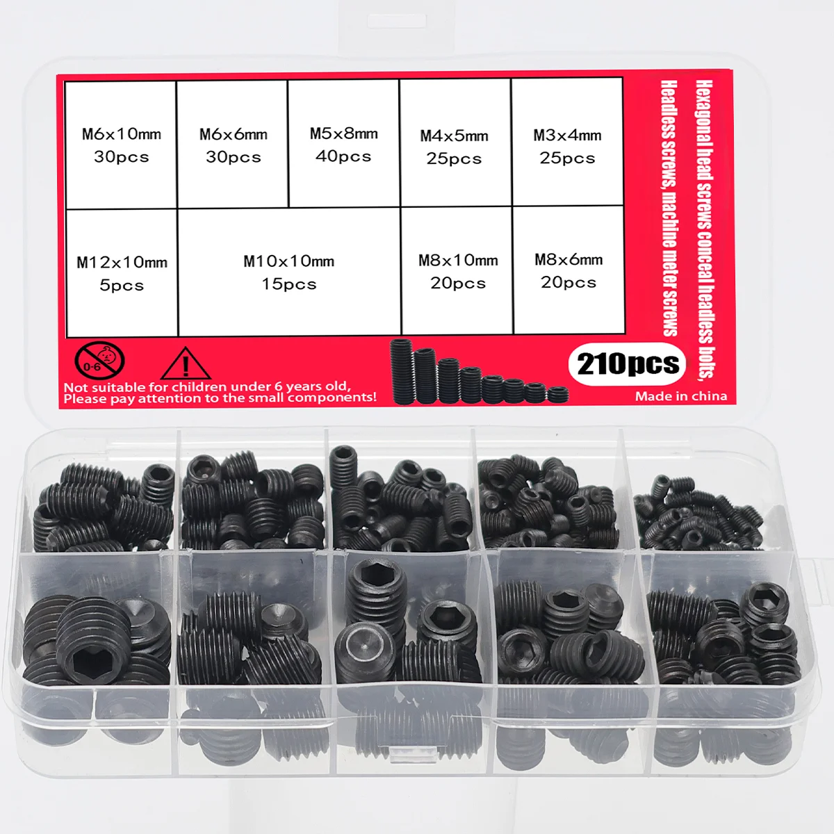 

210pcs Black Hex Head Screws - For use with handle screws, concealed headless bolts, headless screws, and mortise screws
