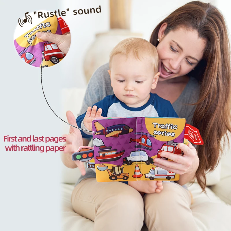 Baby early education cloth book puzzle toys can be washed and pulled, four page traffic series