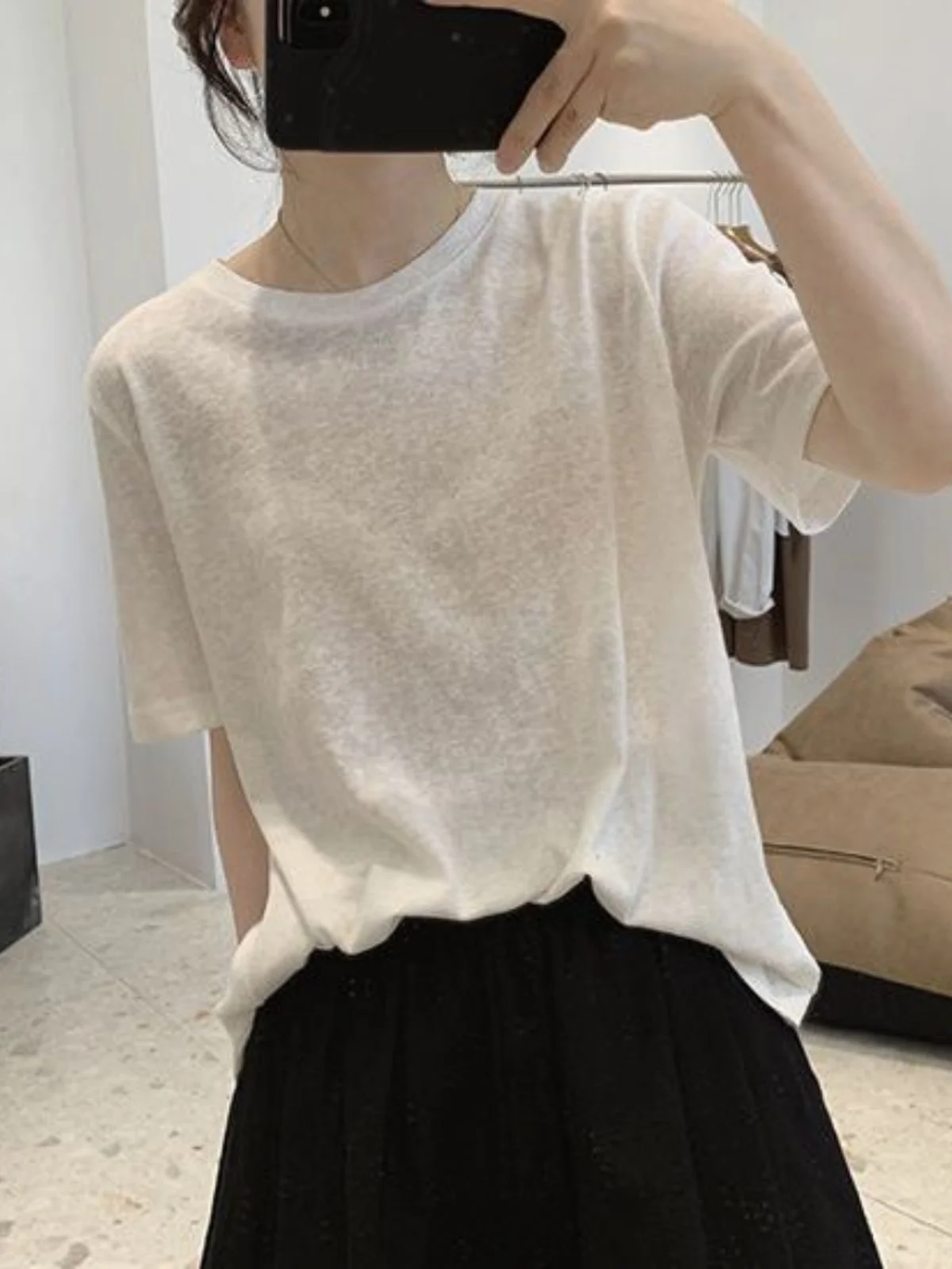 

Льняная белая футболка ort Sve, женская тонкая свободная летняя корейская дышащая утягивающая футболка, удобная футболка для тела