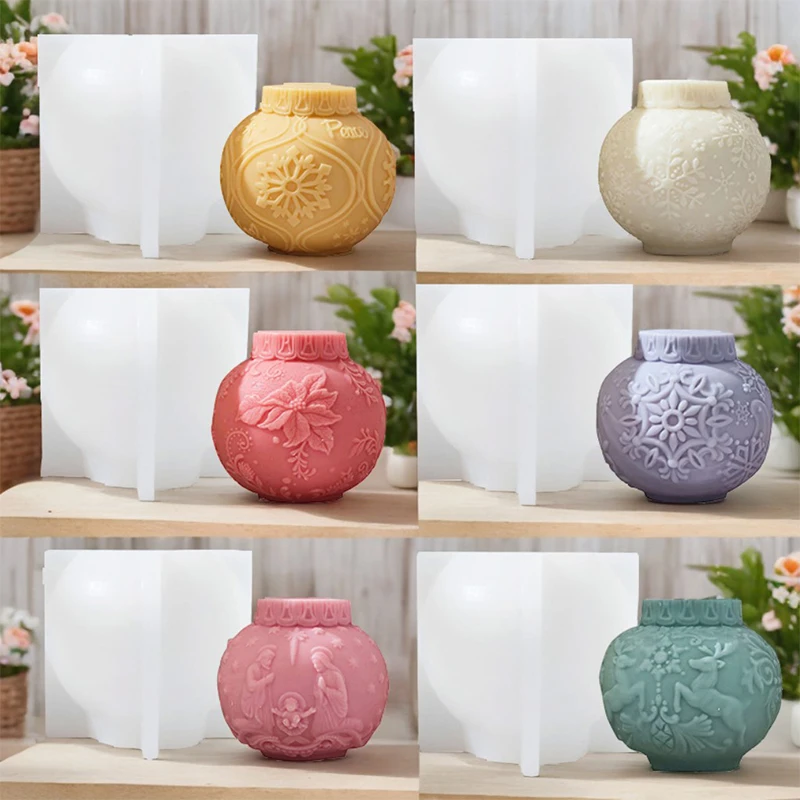3D Christmas Ball Candle Silicone Mold DIY Embossed Lantern Ball Scented Candle Making Mold Christmas Elk Concrete Gypsum Mold