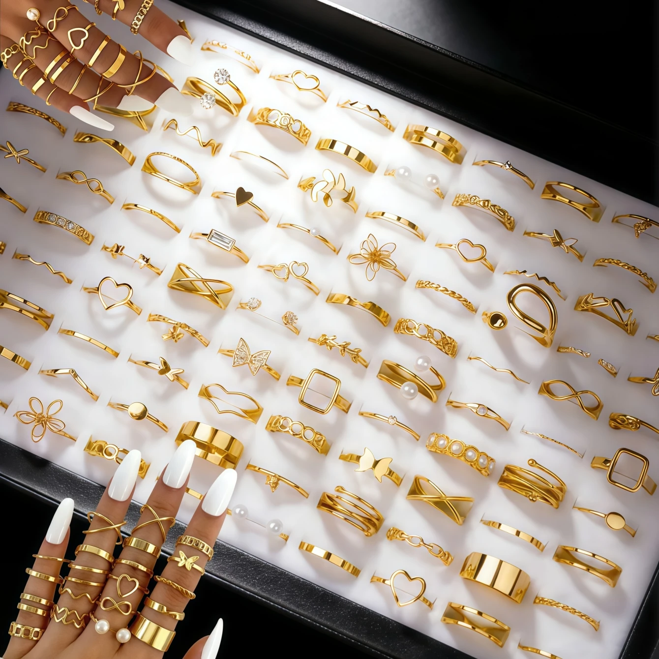 12/24/36/48/100Pieces Fashion Hollow-Out Rings Set For Women Mix Style Trendy Flowers Heart Butterfly Daily Jewelry Party Gifts