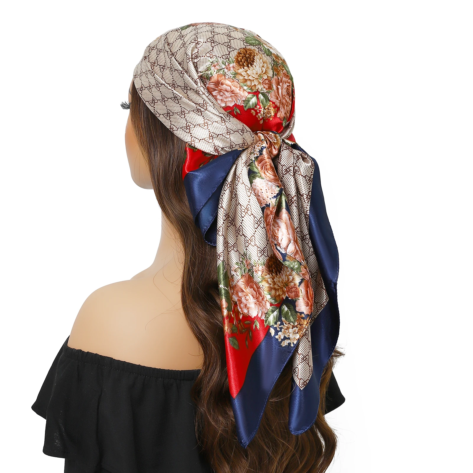 Luxury Brand 90X90CM Square Summer Silk Scarf Fashion Foulard Satin Shawl Hair Head Women Bandanna foulard pareo muffler